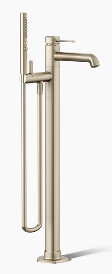 Kohler Occasion floor-mount bath filler trim with handshower, T27025-4, Vibrant Brushed Bronze